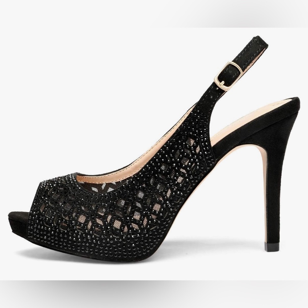 Women's High Heels Platform Dress Rhinestones Peep Toe Pumps Shoes 8.5